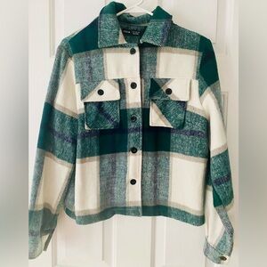 Women's Plaid Utility Jacket in Green and Cream